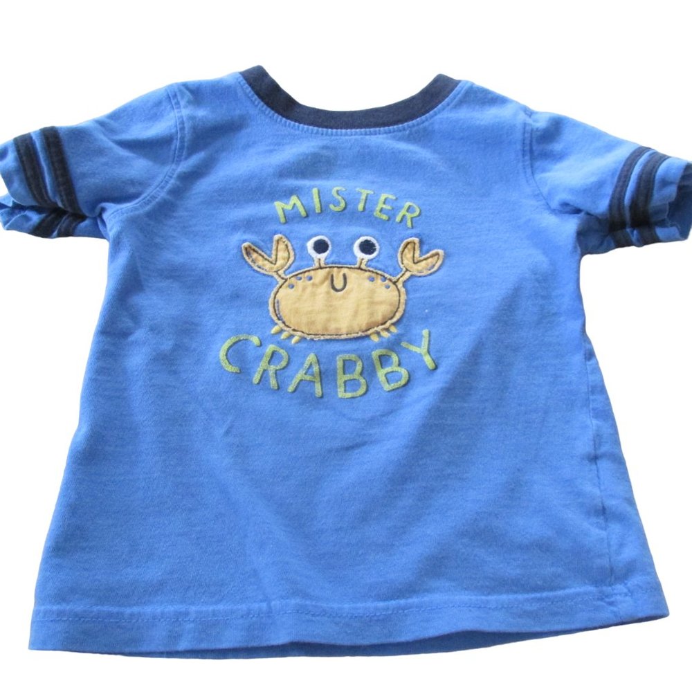 Jumping Beans Pullover T Shirt Toddler Boy 18M Blue Short Sleeve Crabby Crab Tee